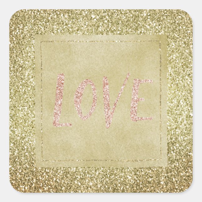 Pegatina Cuadrada Bonito Glitzy Purpurina Navidades amor rosa (Anverso)