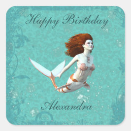 Pegatina Cuadrada Bonito Koi Sirena Nadando Subacuática