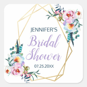 Pegatina Cuadrada Bonito Lavender Boho Floral Bridal Shower
