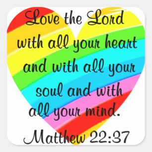 PEGATINA CUADRADA BONITO MATTHEW 22:37 DISEÑO DEL CORAZÓN DE AMOR
