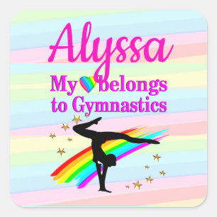PEGATINA CUADRADA BONITO MI CORAZÓN PERTENECE A LA GIMNASTICA
