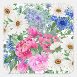 Pegatina Cuadrada Bonito Moda Flores Girly