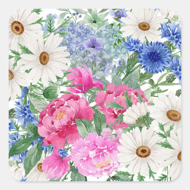 Pegatina Cuadrada Bonito Moda Flores Girly (Anverso)