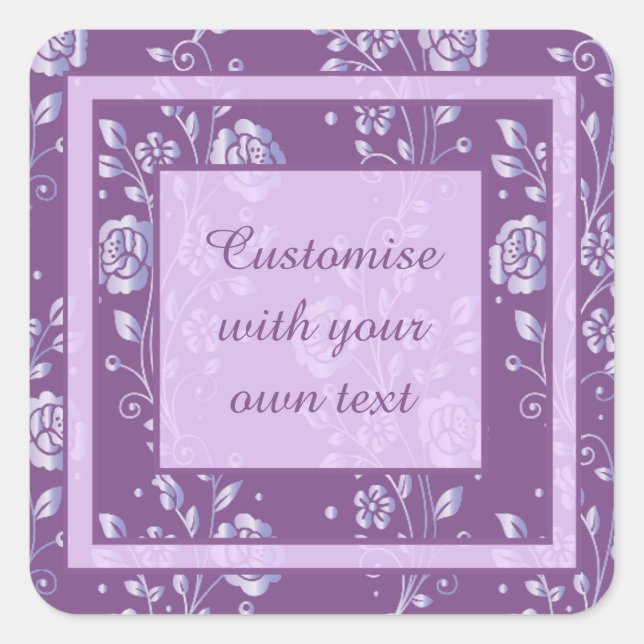 Pegatina Cuadrada Bonito Morado y Personalizado floral Lilac Textos (Anverso)