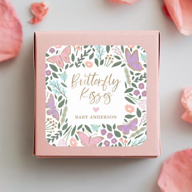 Pegatina Cuadrada Bonito Pastel Butterfly besa Baby Shower (Subido por el creador)