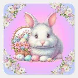 Pegatina Cuadrada Bonito Pastel de conejo de Pascua