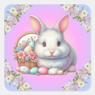 Pegatina Cuadrada Bonito Pastel de conejo de Pascua