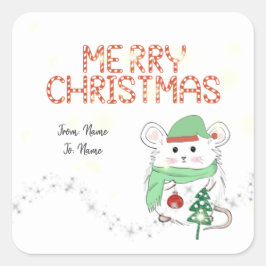 Pegatina Cuadrada Bonito Pequeño Hamster Feliz Navidad