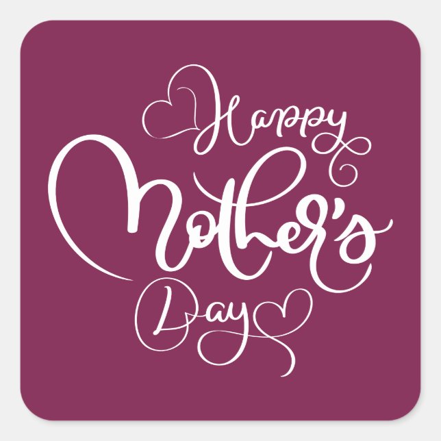 Pegatina Cuadrada Bonito Plum Purple Feliz Día de la Madre (Anverso)
