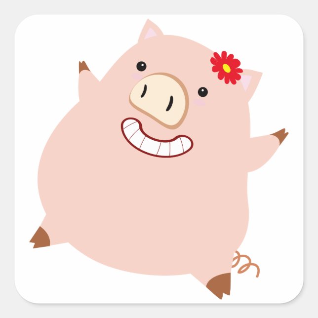 Pegatina Cuadrada Bonito Plump Piggy (Anverso)