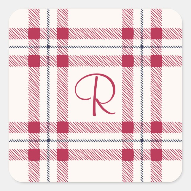 Pegatina Cuadrada Bonito Red Plaid Farmhouse Country Navidades (Anverso)