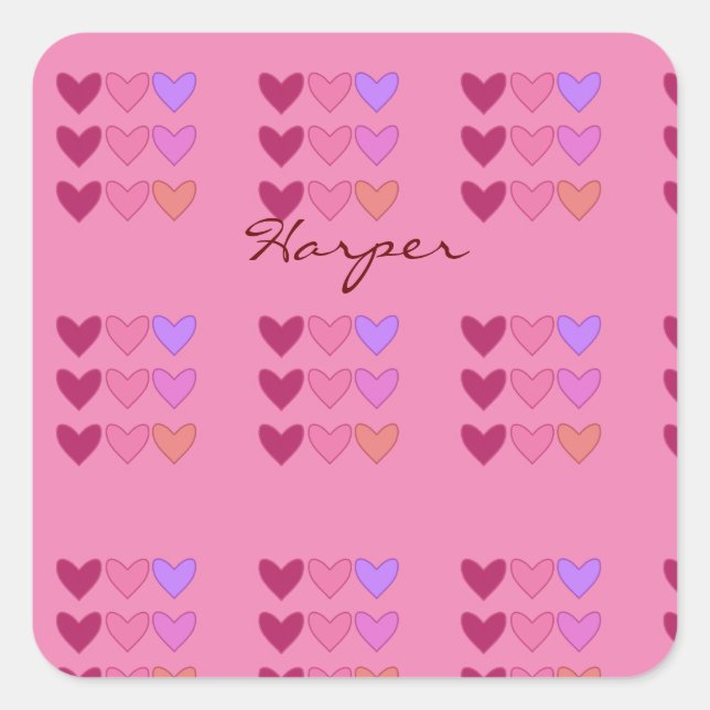 Pegatina Cuadrada Bonito Rosa Con Chicas Coloridos (Anverso)