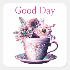 Pegatina Cuadrada Bonito Shabby Chic Victorian Teacup Tea Time