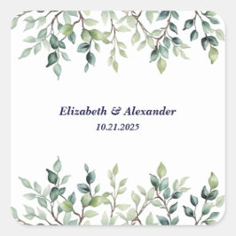 Pegatina Cuadrada Bonito simple minimalista deja ramas boda