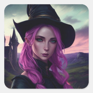 Pegatina Cuadrada Bonito Witch Magnet