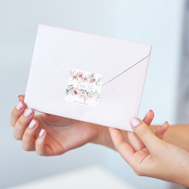 Pegatina Cuadrada Bonito y Chic Agradecimiento Floral (Subido por el creador)