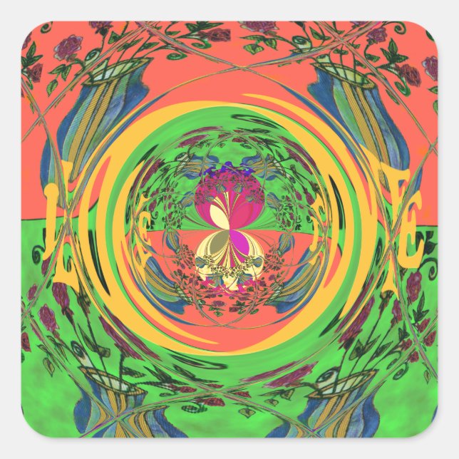 Pegatina Cuadrada Bonito y encantador diseño de impresión de arte fl (Anverso)