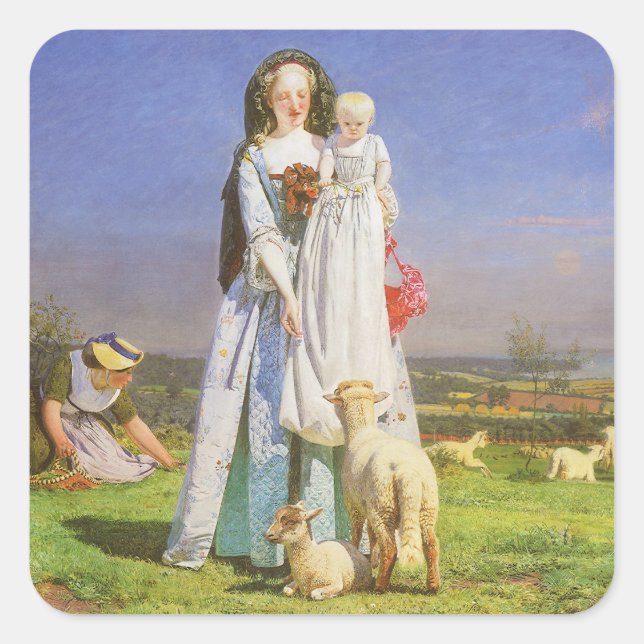 Pegatina Cuadrada Bonitos Baa Lambs de Ford Madox Brown (Anverso)