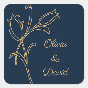 Pegatina Cuadrada Bonitos tulipanes de oro Art Deco