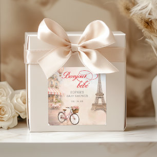 Pegatina Cuadrada Bonjour Bébé París Baby Shower 