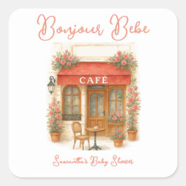 Pegatina Cuadrada Bonjour Bebe Paris French Cafe Baby Shower