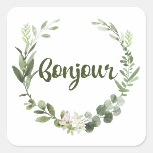 Pegatina Cuadrada Bonjour Hello French