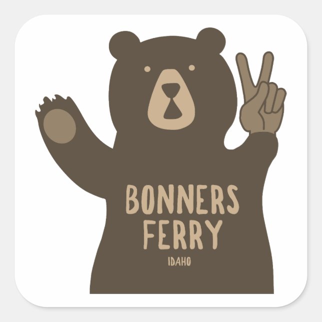 Pegatina Cuadrada Bonners Ferry Idaho Peace Bear (Anverso)