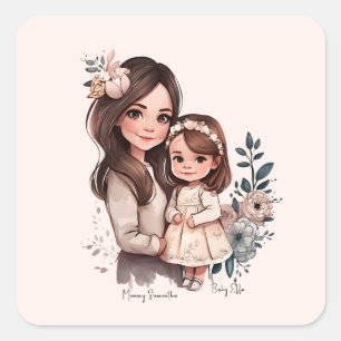 Pegatina Cuadrada Bono de mamá y hija Adorable (3)