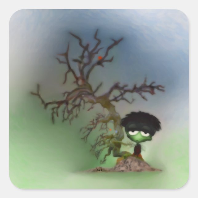 Pegatina Cuadrada Bonsai Boy (Anverso)