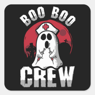 Pegatina Cuadrada Boo Boo Crew Graciosa Enfermera Halloween