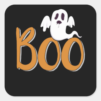 Pegatina Cuadrada Boo con truco o trato de Halloween con fantasía