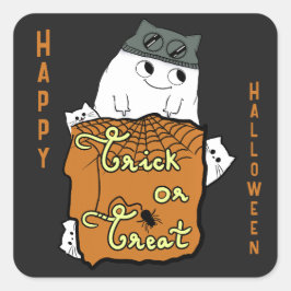 Pegatina Cuadrada Boo de Halloween lindo - Truco o trato Halloween 