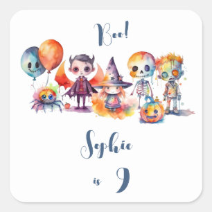 Pegatina Cuadrada ¡Boo! Fiesta de cumpleaños de niños en Spooktacula