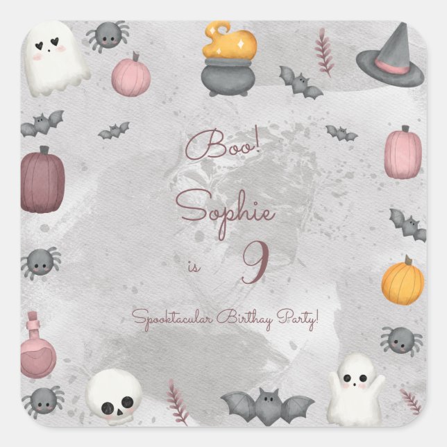 Pegatina Cuadrada ¡Boo! Fiesta de cumpleaños de niños en Spooktacula (Anverso)