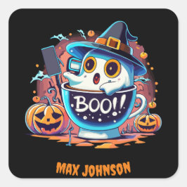 Pegatina Cuadrada ¡Boo! Halloween - Creepin 'It Real Naranja Black