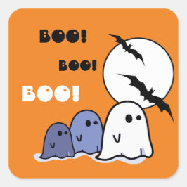 Pegatina Cuadrada ¡Boo! Halloween de pequeños fantasmas divertidos