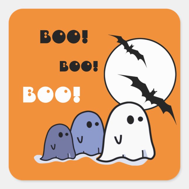Pegatina Cuadrada ¡Boo! Halloween de pequeños fantasmas divertidos (Anverso)