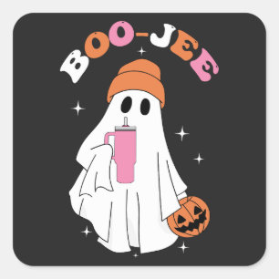 Pegatina Cuadrada BOO JEE Funny Halloween Ghost Coffkin