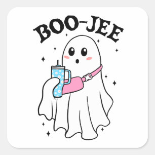 Pegatina Cuadrada Boo Jee Funny Halloween Ghost Retro