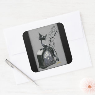 Pegatina Cuadrada Boo Kitty oye la música