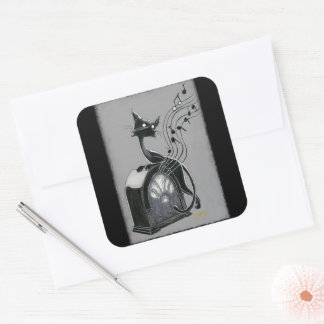 Pegatina Cuadrada Boo Kitty oye la música