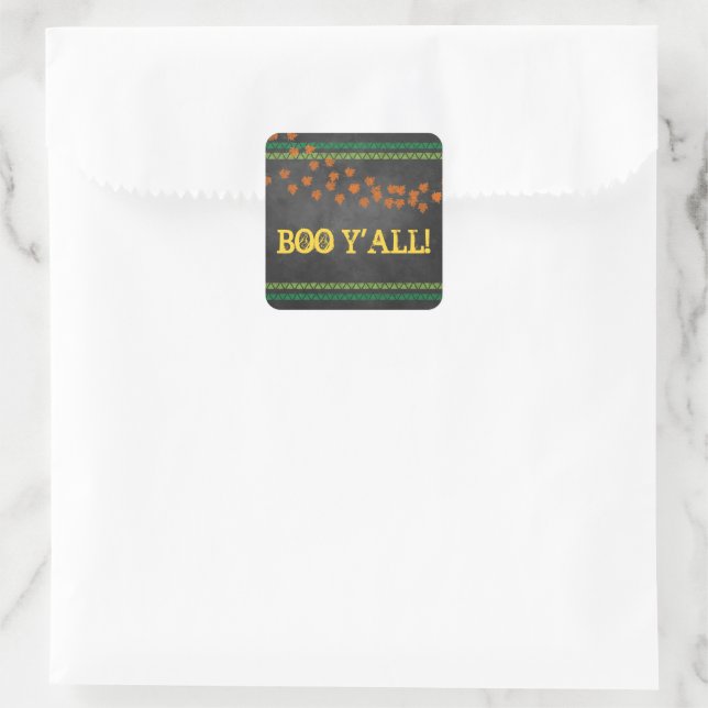 Pegatina Cuadrada Boo Y'all Fall Halloween Blackboard Fun (Bolso)