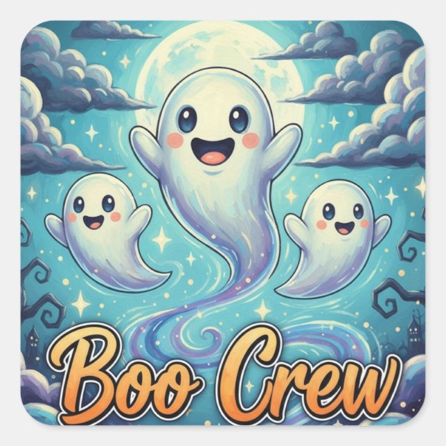 Pegatina Cuadrada BooCrew (Anverso)
