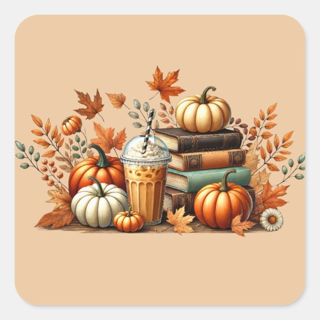 Pegatina Cuadrada Bookish Fall (Anverso)
