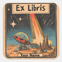 Pegatina Cuadrada Bookplate de historietas de Sci-Fi