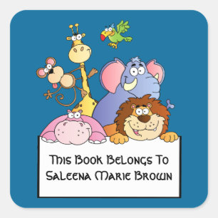 Pegatina Cuadrada Bookplate de Jungle Pals
