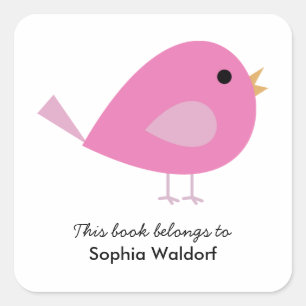 Pegatina Cuadrada Bookplate feliz para Birdie