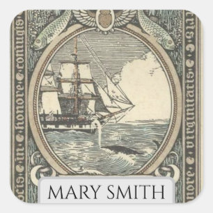 Pegatina Cuadrada Bookplate, Personalizado, Victoriano Reproduction 