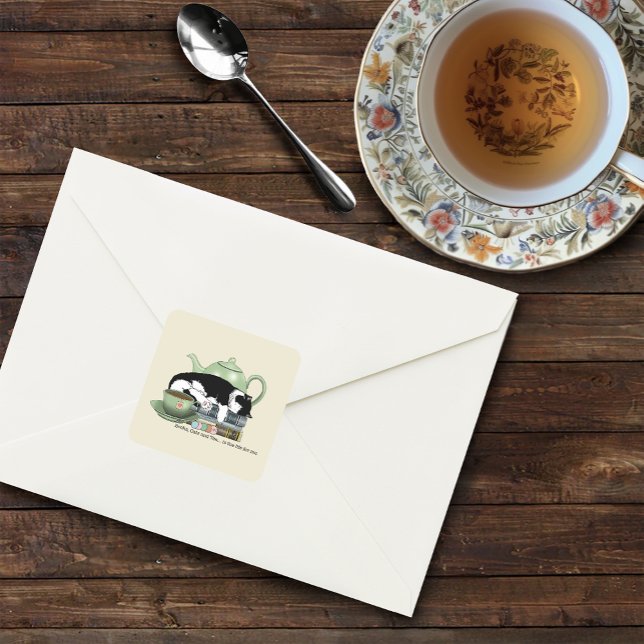 Pegatina Cuadrada Books Cat Tea Cute (Subido por el creador)