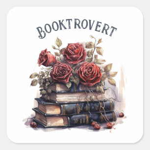 Pegatina Cuadrada Booktrovert, Book Lover